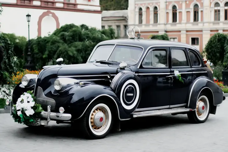 Vintage wedding car in Odessa, Ukraine.