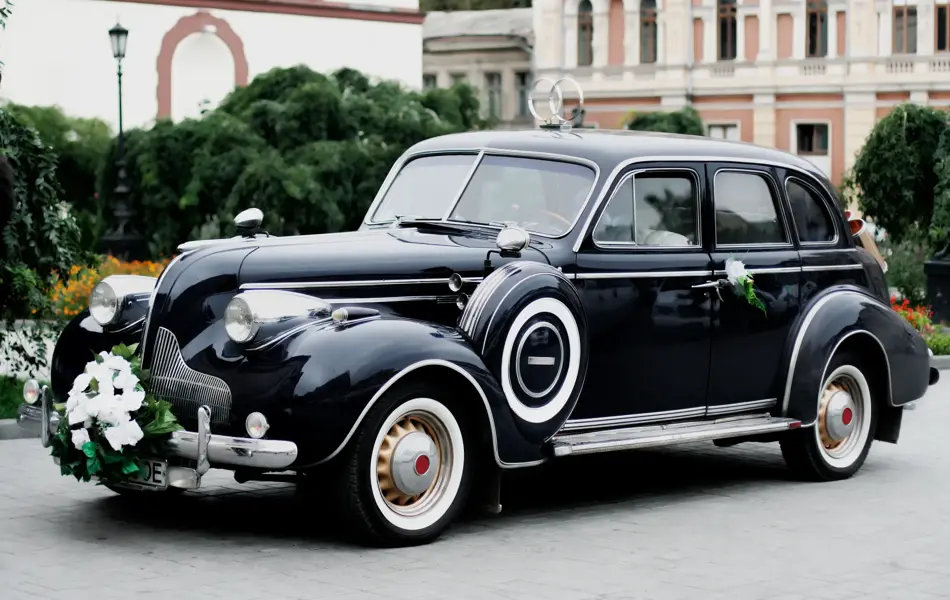 Vintage wedding car in Odessa, Ukraine.