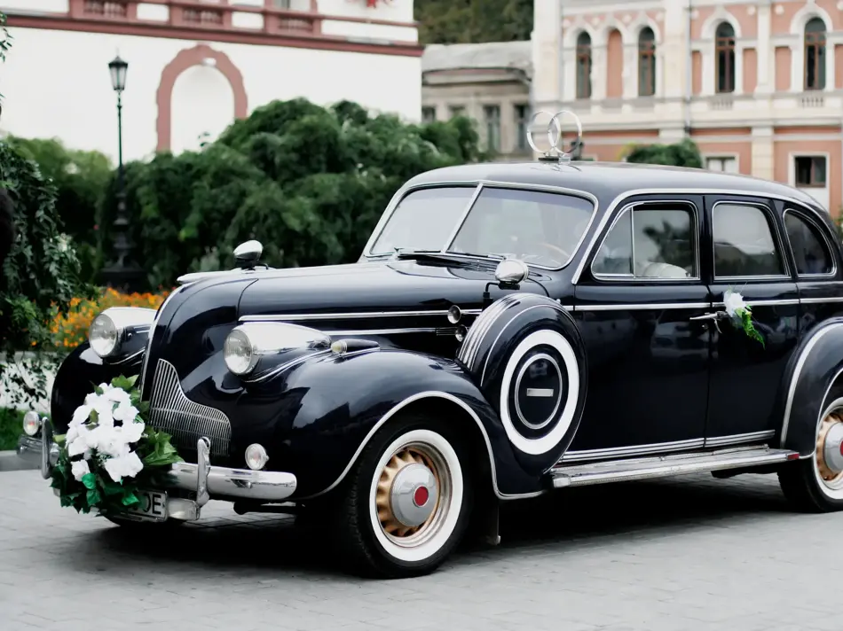 Vintage wedding car in Odessa, Ukraine.