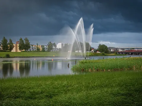 A fountain in the river of Nitelva in Lillestrom, Norway