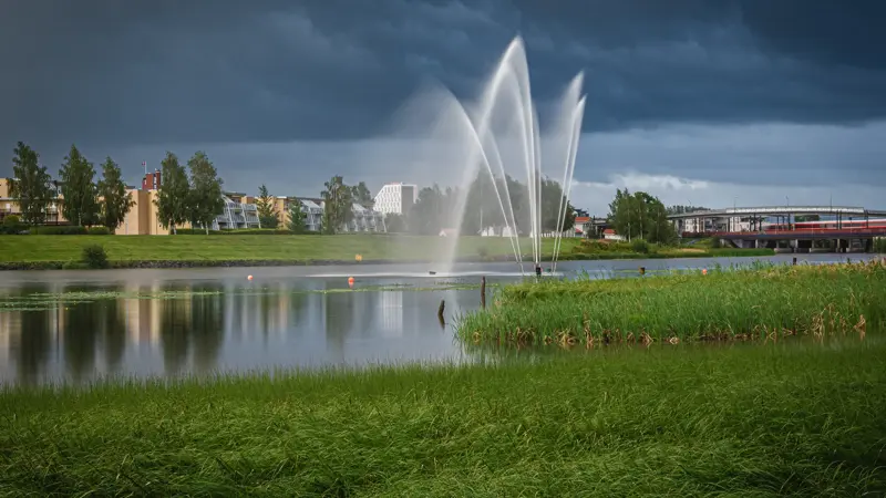A fountain in the river of Nitelva in Lillestrom, Norway