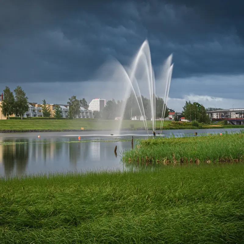 A fountain in the river of Nitelva in Lillestrom, Norway