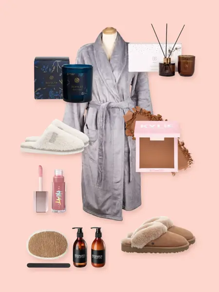 Kollasj med julegavetips med velværeprodukter