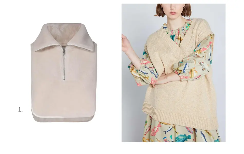 produktbilde av vest og utsnitt av dame i vest