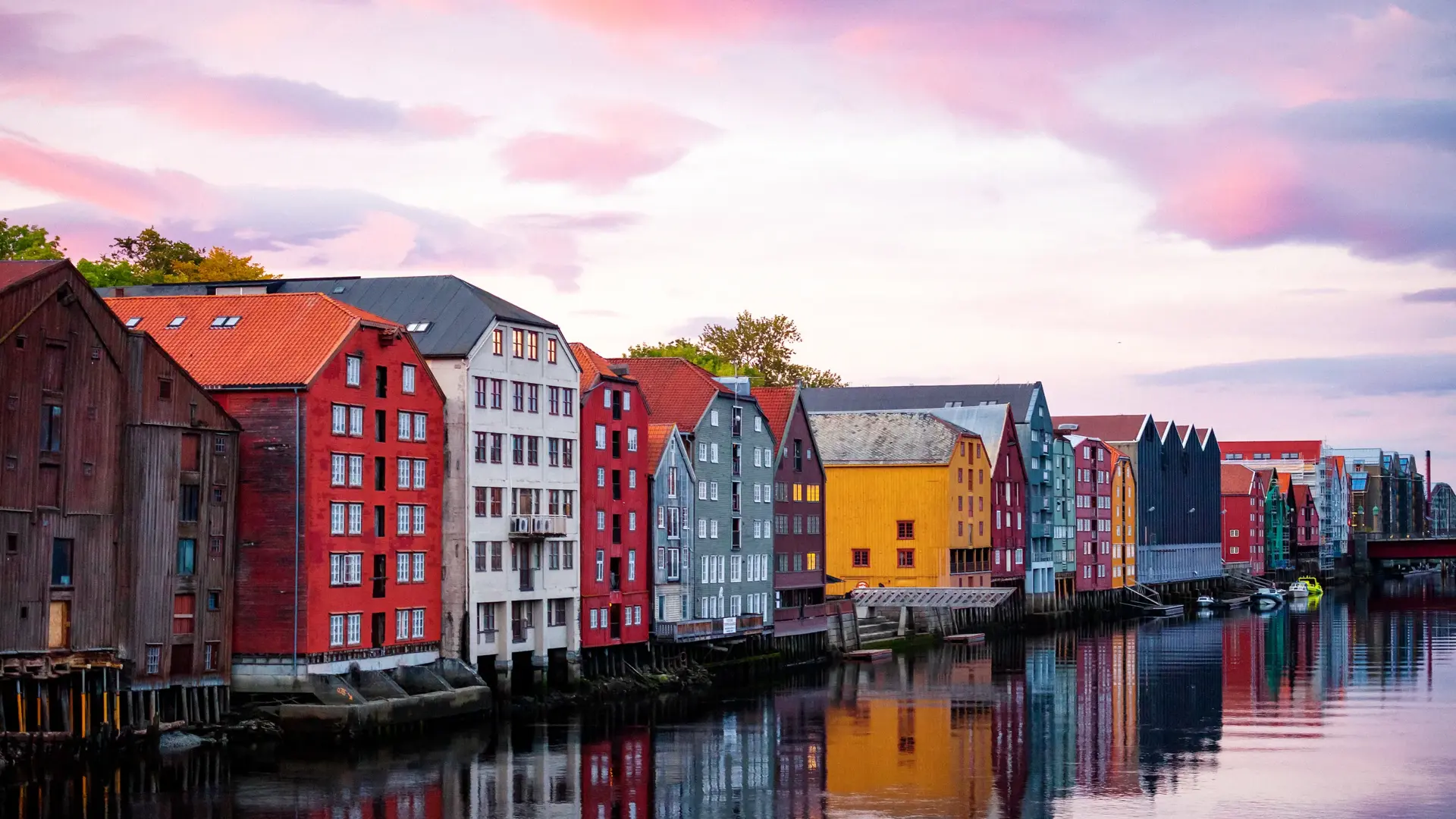 Trondheim view at sunset time from Old Town Bridge.
Norway