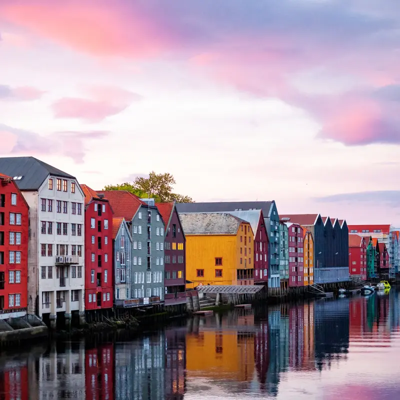 Trondheim view at sunset time from Old Town Bridge.
Norway