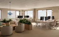 Illustrasjonsbilde som viser et åpent landskap i eiendommen Triaden Helsetorg på Lørenskog.