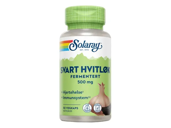 En boks med svart hvitløk fra Solaray.