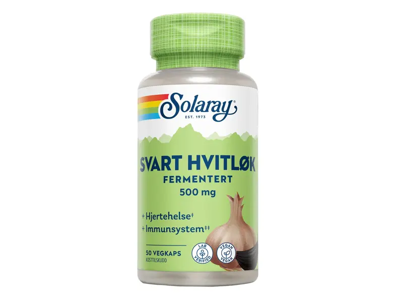 En boks med svart hvitløk fra Solaray.