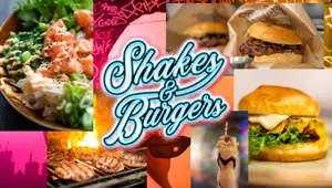 Shakes and burgers Kollage med burgere, hakes og pokeball