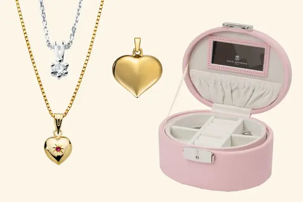 hjertesmykker og smykkeeske