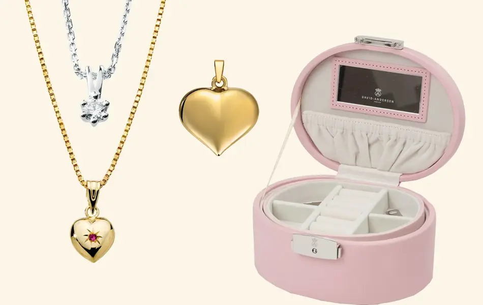 hjertesmykker og smykkeeske
