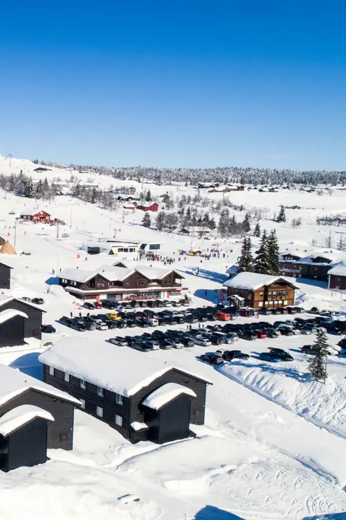 Oversiktsbildet av Skeikampen og boligprosjektet Skitorget.