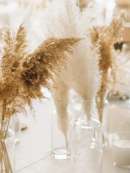 decor flora fluffy daisy pampas torch in glass vases