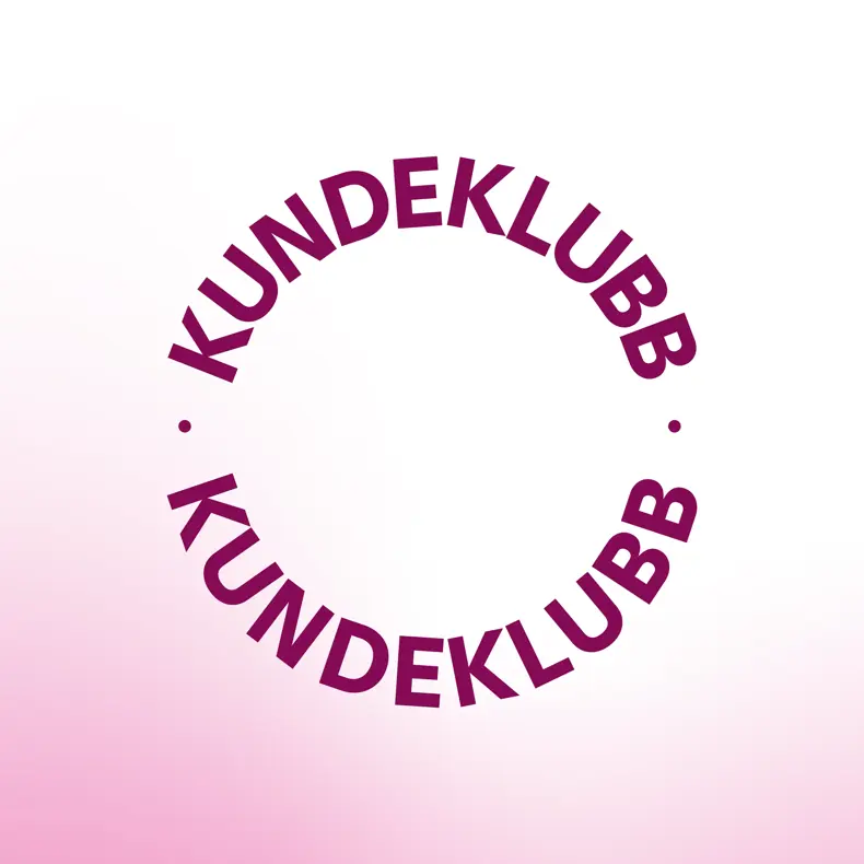 Grafisk bilde med gradering i rosa med kundeklubblogo