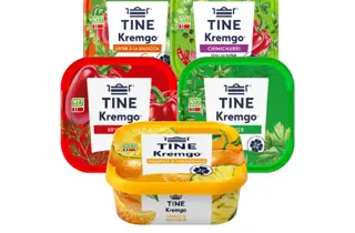 Utvalg av smøreost fra Tine Kremgo’ i forskjellige smaker.