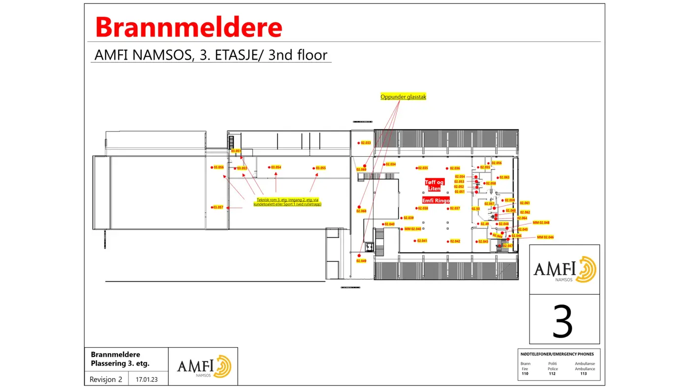 oversikt over brannmeldere på senteret
