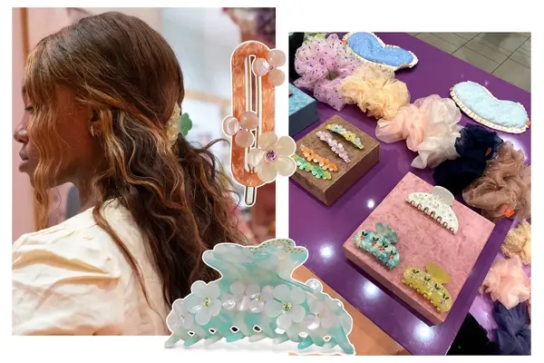 Collage av bilder av trendy hårspenner