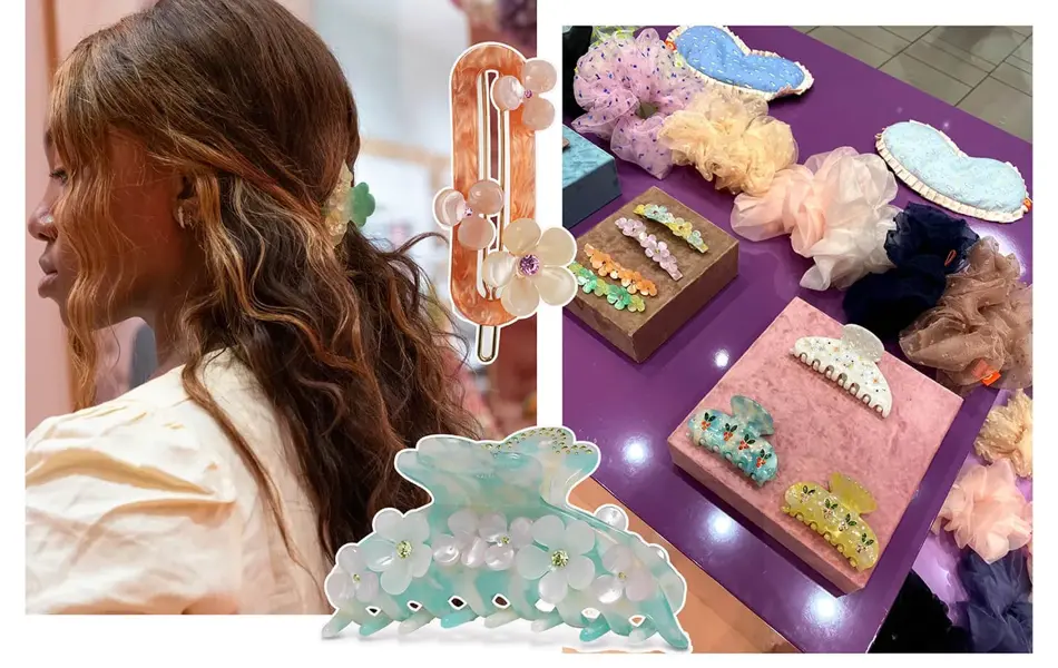 Collage av bilder av trendy hårspenner