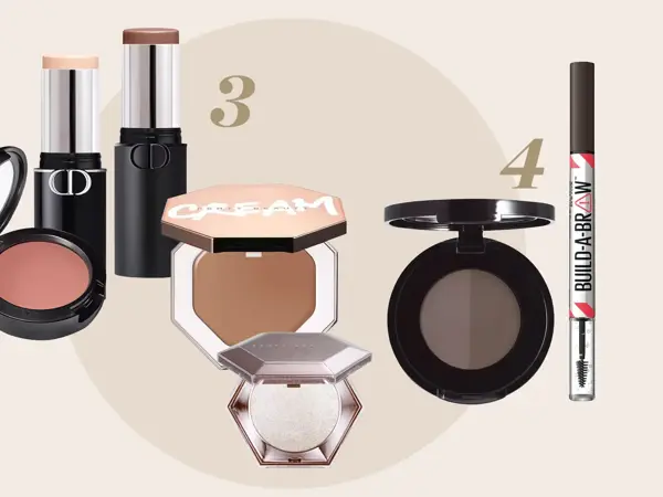 Produktfoto av rouge, øyebrynspenn og concealer.
