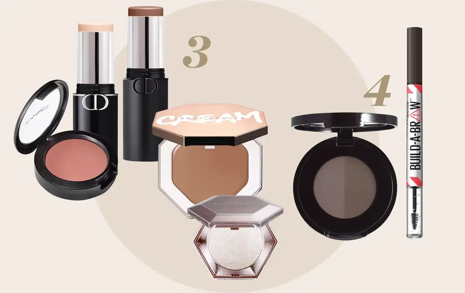 Produktfoto av rouge, øyebrynspenn og concealer.