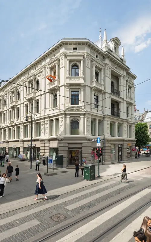 Fasaden av Stortorvet 2 sett fra Karl Johans gate