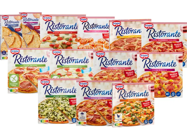 Utvalg av frosne Dr. Oetker Ristorante-pizzaer