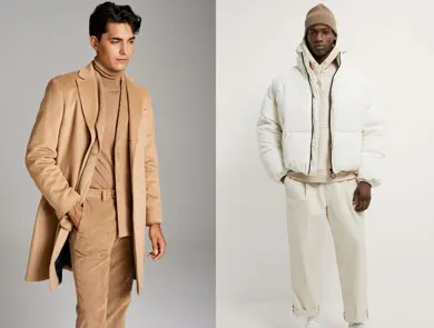 En herre med et beige antrekk og en herre med et hvitt antrekk