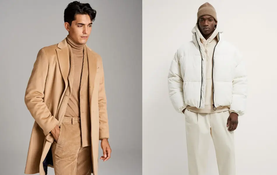 En herre med et beige antrekk og en herre med et hvitt antrekk