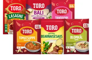 Utvalg av supper, sauser og middagsprodukter fra Toro.