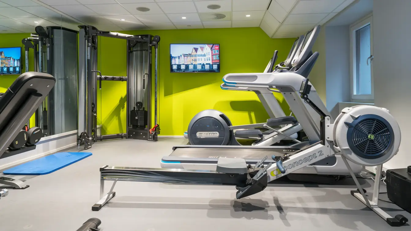 Tredemølla i treningsrom på Thon Hotel Rosenkrantz