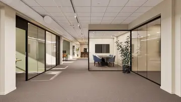 3D illustrasjon av potensielt korridor i kontorbygget Vika Atrium.