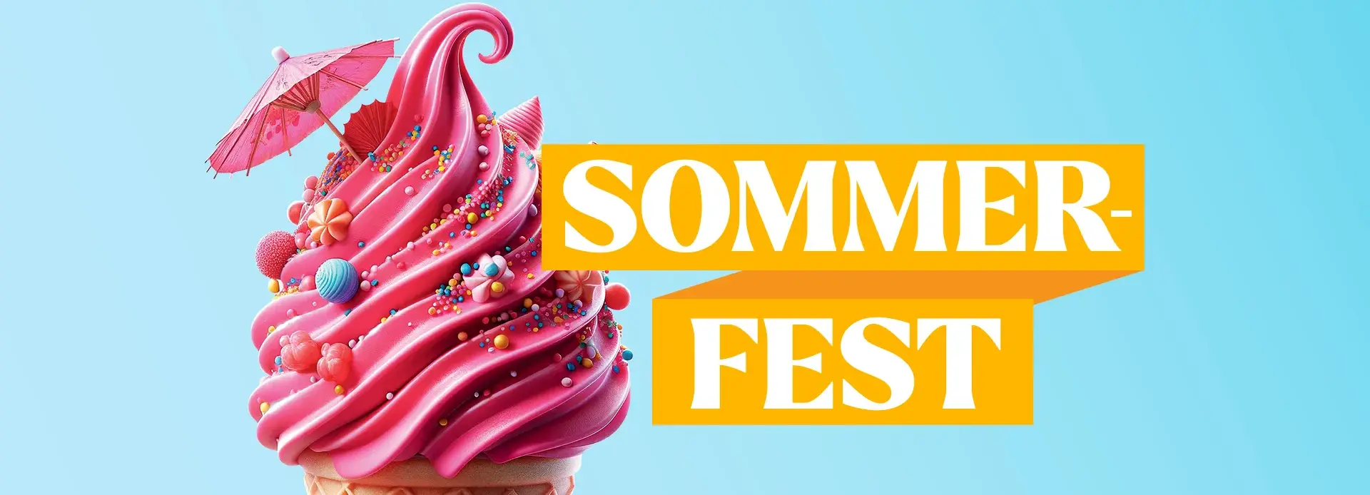 Grafisk bilde med iskrem i kjeks og teksten "Sommerfest"