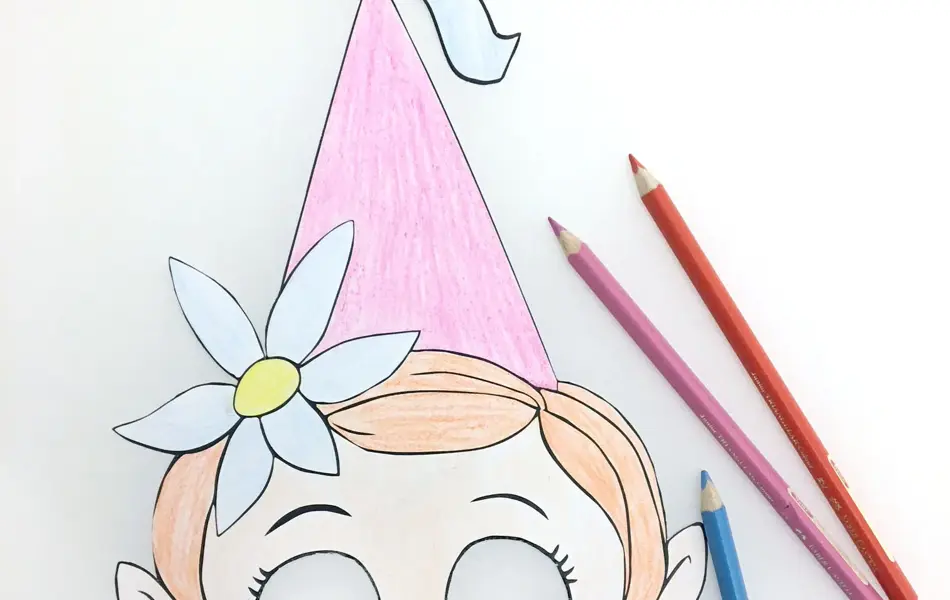 fargelagt amfelia-maske og fargeblyanter