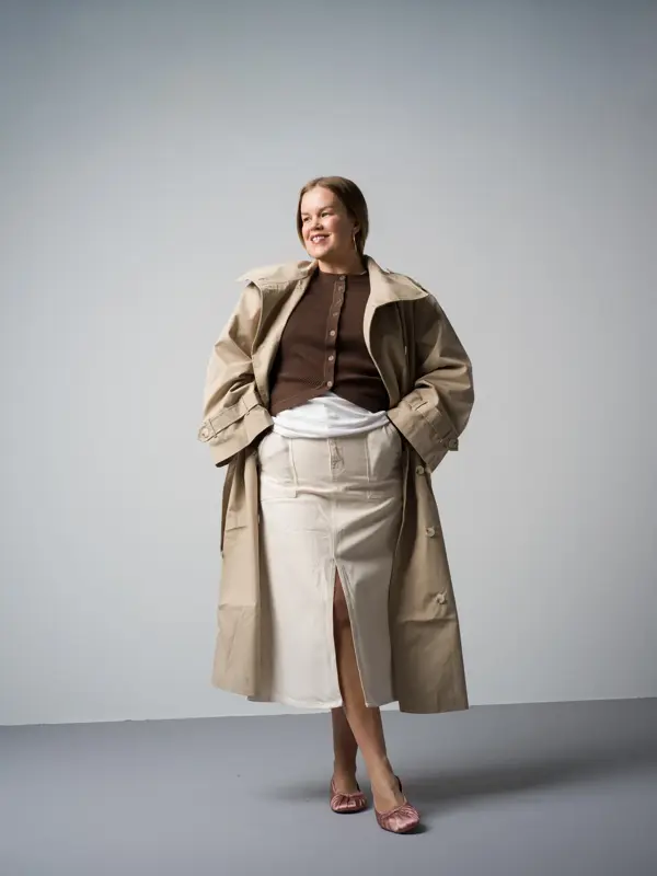 Gina Tricot trenchcoat 999 Message cardigan 699 Olivias Verden skjørt 1299 Zara ballerinas 399-3