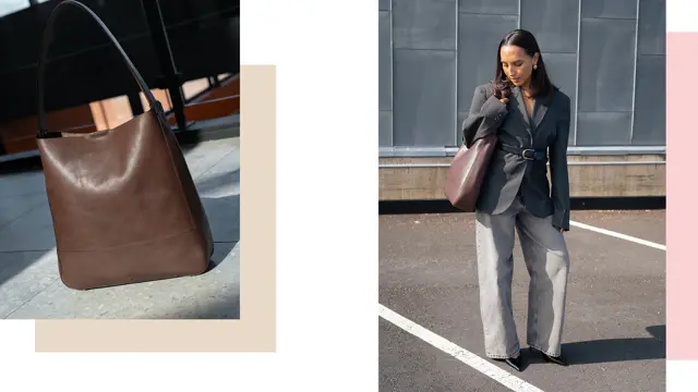 Dame viser frem vesker