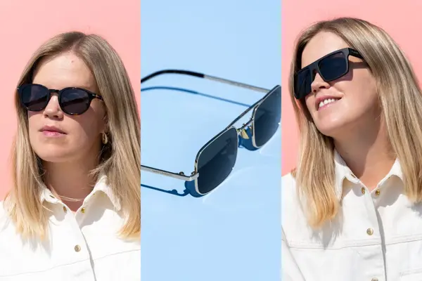 Jente med lyst hår og sorte solbriller