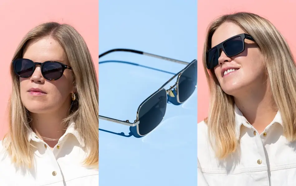 Jente med lyst hår og sorte solbriller