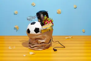 papirpose med fotball kjøkkenutstyt fra gigaboks på åsane storsenter