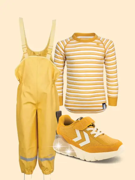 Regnbuske, jobbesko og stripete genser