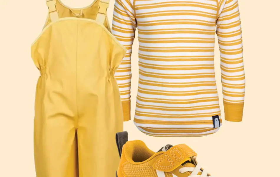 Regnbuske, jobbesko og stripete genser