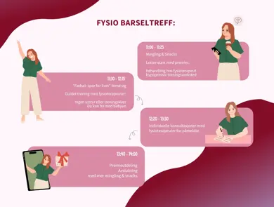 Program med klokkeslett over hva som skjer på barseltreff 28. mai