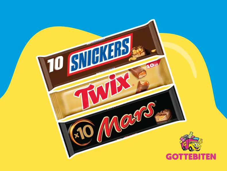Tre sjokoladebarer fra Twix, Snickers og Mars.