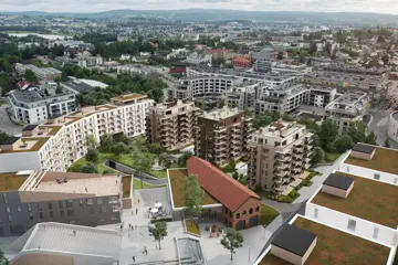 Oversiktsbilde av fasaden til Strømmen Verksted