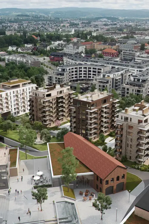 Oversiktsbilde av fasaden til Strømmen Verksted