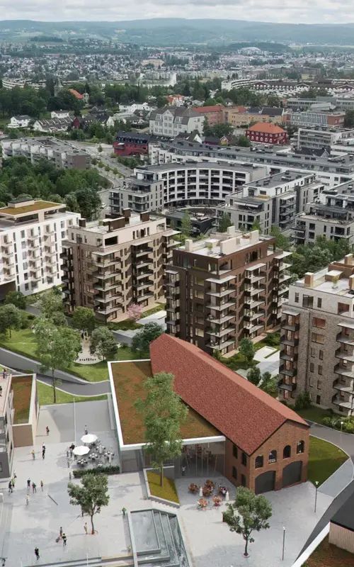 Oversiktsbilde av fasaden til Strømmen Verksted