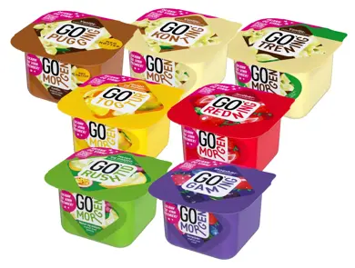 Utvalg av yoghurt fra Go'morgen i ulike smaker.