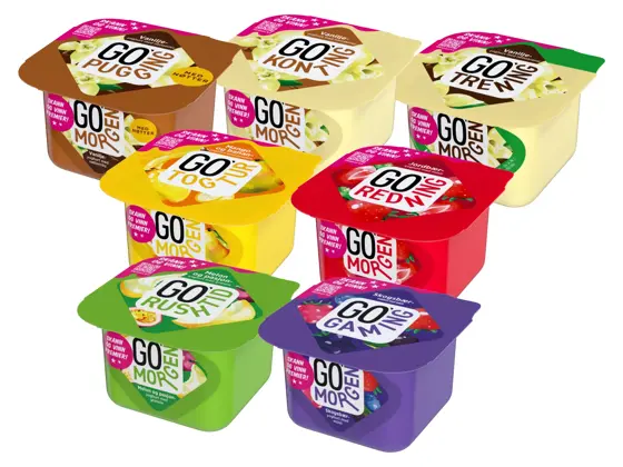 Utvalg av yoghurt fra Go'morgen i ulike smaker.