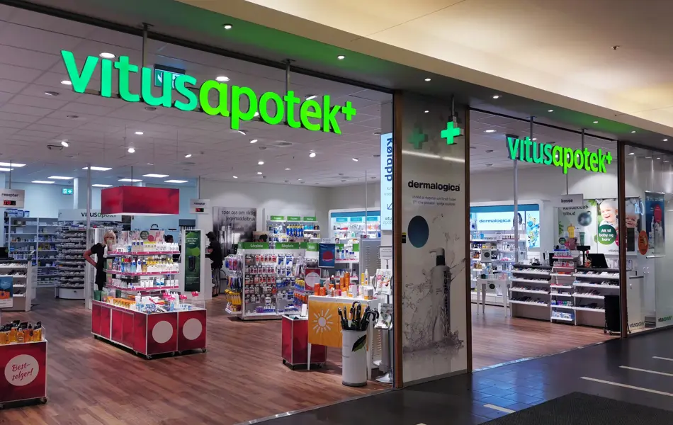 Butikkfasaden til Vitus apotek på Jessheim Storsenter