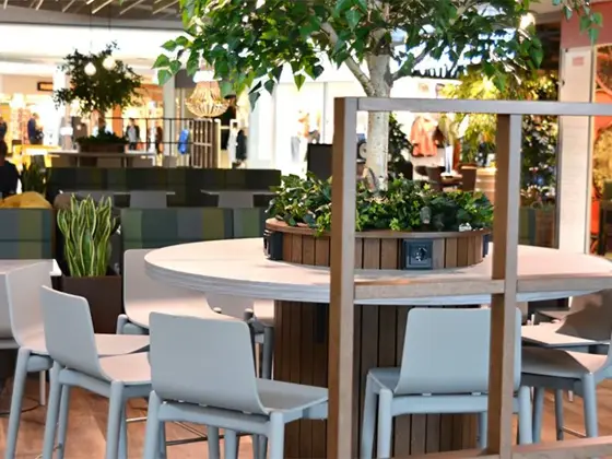 sitteplasser med planter rundt